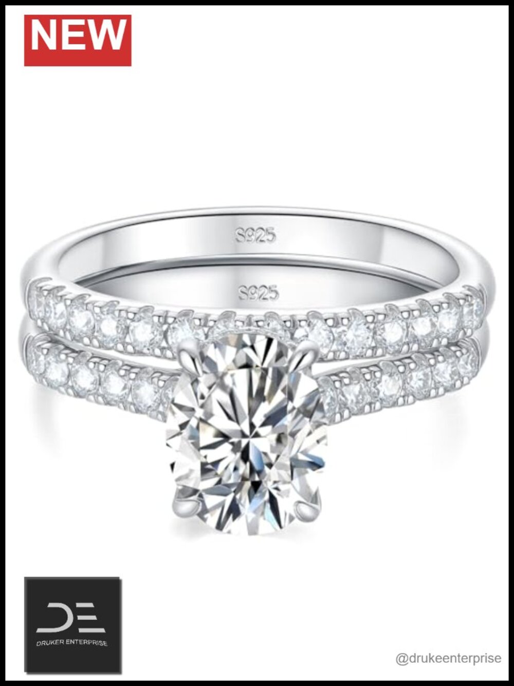 Moissanite Bridal Ring Set 925 Sterling Silver Oval Engagement